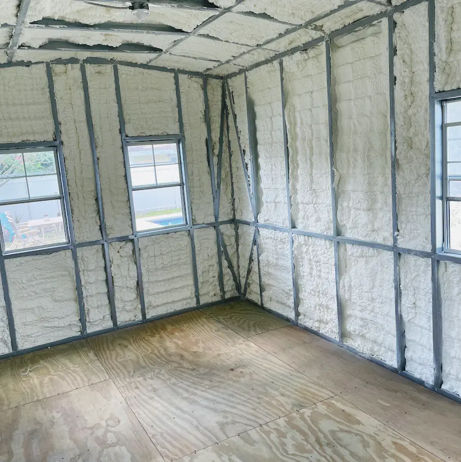 Closed-cell spray foam insulation applied to wall cavities in a residential project in Mount Clemens